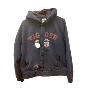 Vintage Disney Tigger Fleece Lined Womens Hooded Snap Front Jacket Blue